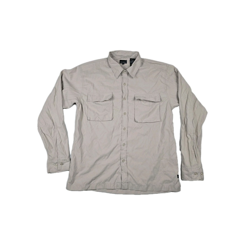 Pure & Simple Mens Large Tan Long Sleeve Button Up Utility Hiking Shirt L/G